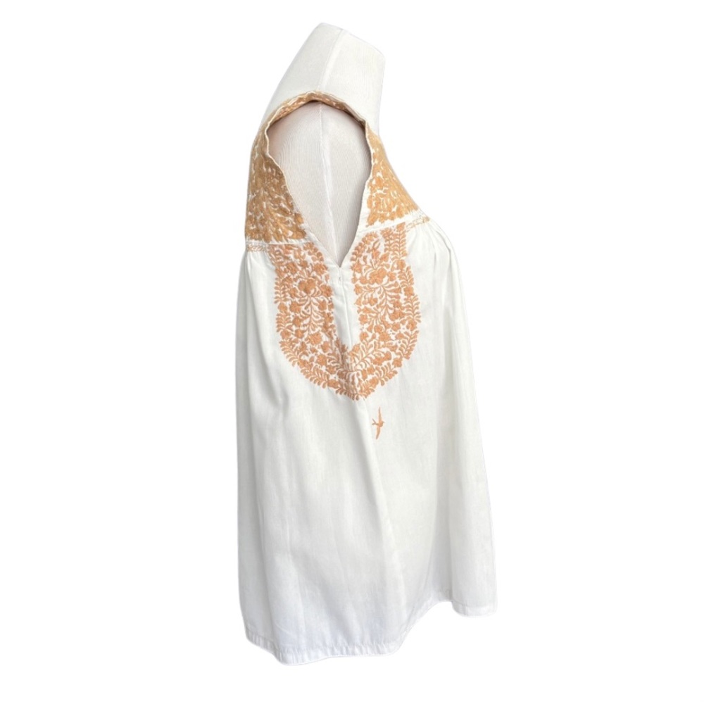 Mi Golondrina Flores Blouse Embroidered White Gold Beige Women’s Small - Picture 3 of 6